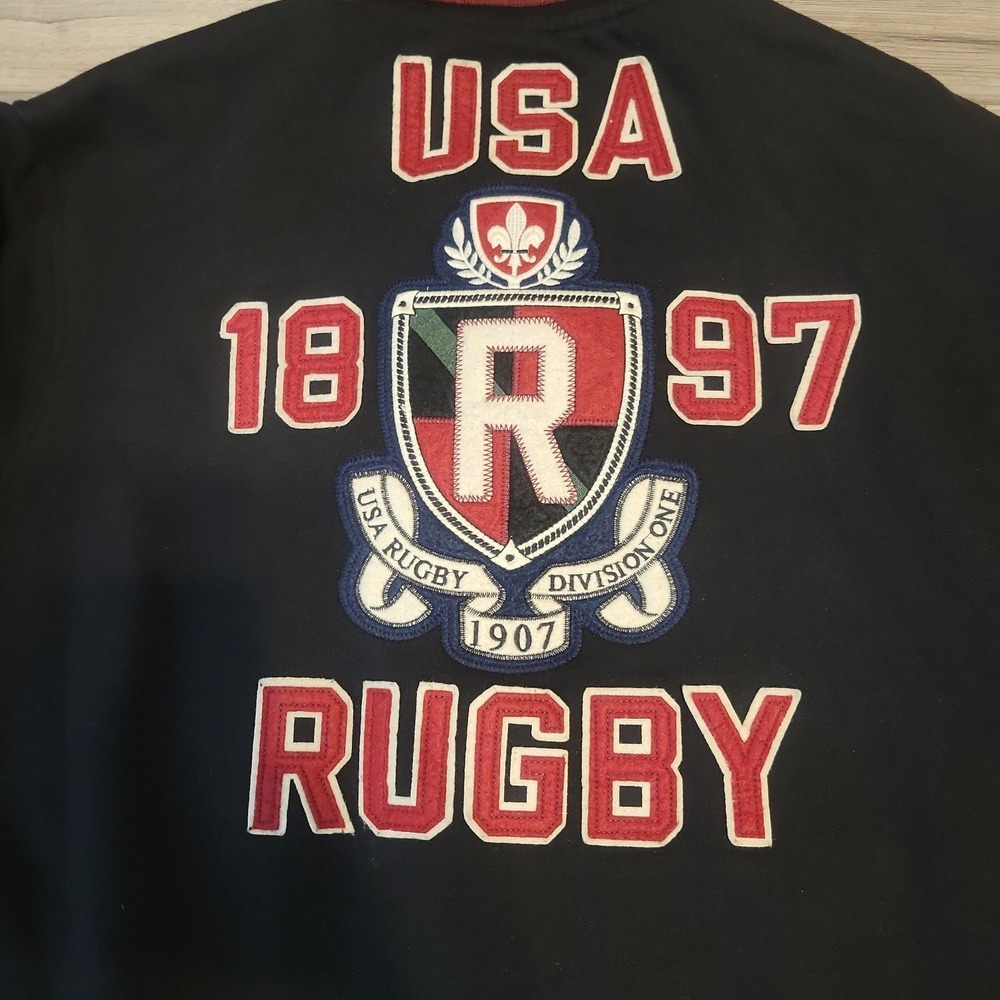 VINTAGE USA Rugby Varsity Jacket 3XL Black Letterman Patch 1897 Division One
